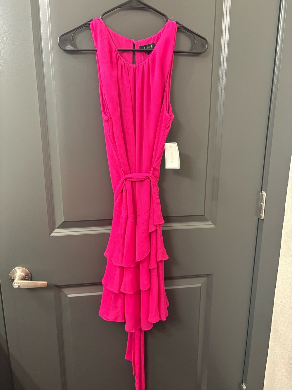 1. State Hot Pink High-Low Ruffle Sleeveless Dress